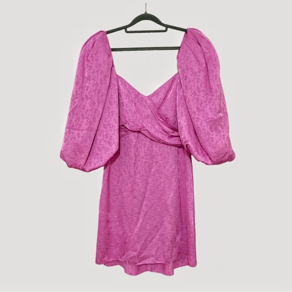 Johanna Ortiz Midnight Promises Satin Jacquard Pink Mini Dress Size 6 - Picture 3 of 14